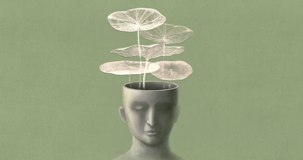 capo di una persona in stile ceramica e fiori che spuntano